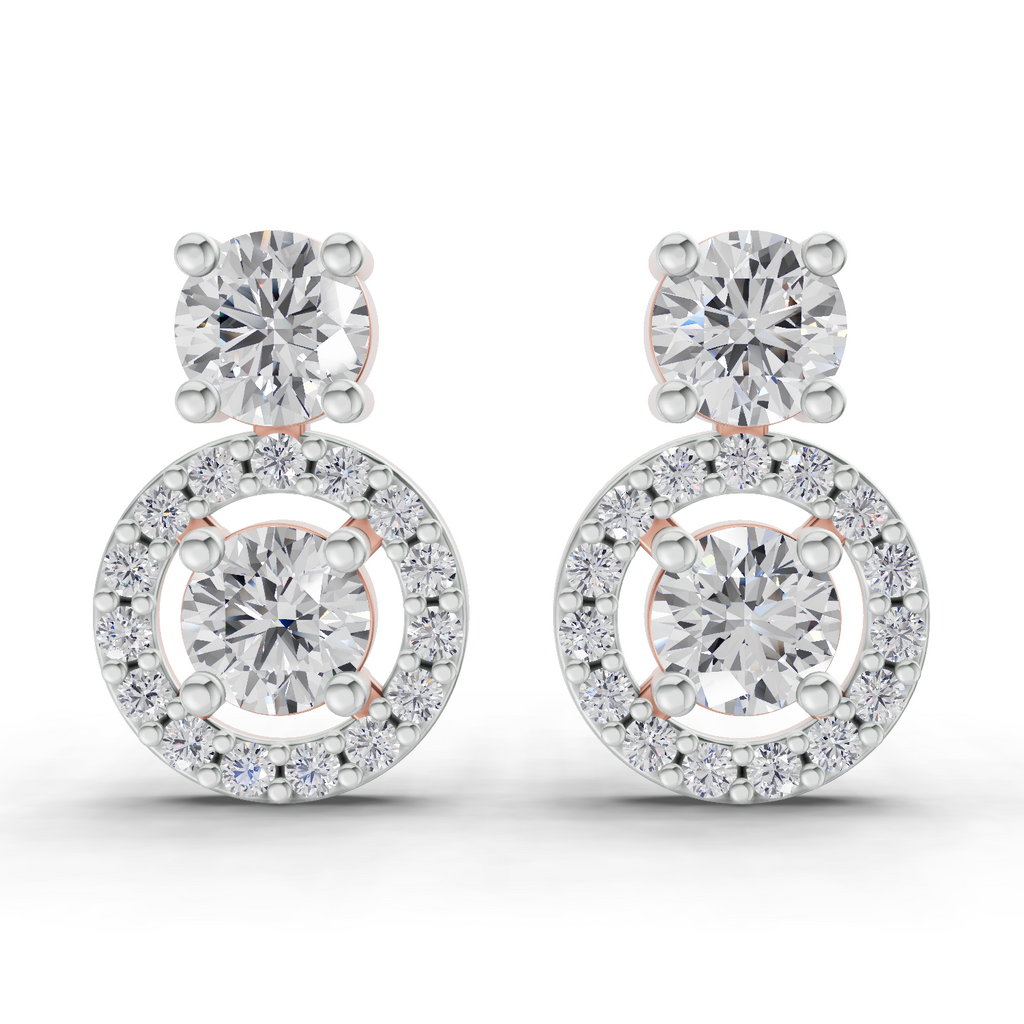 1.32 Carat Moissanite Halo Circle Drops Earrings 14K - Rose Gold