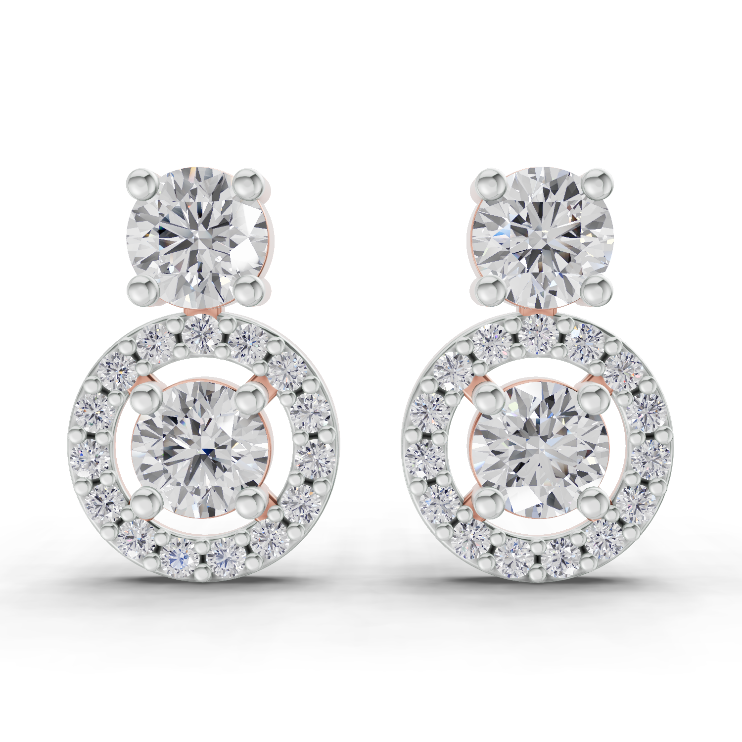 1.32 Carat Moissanite Halo Circle Drops Earrings 14K - Rose Gold