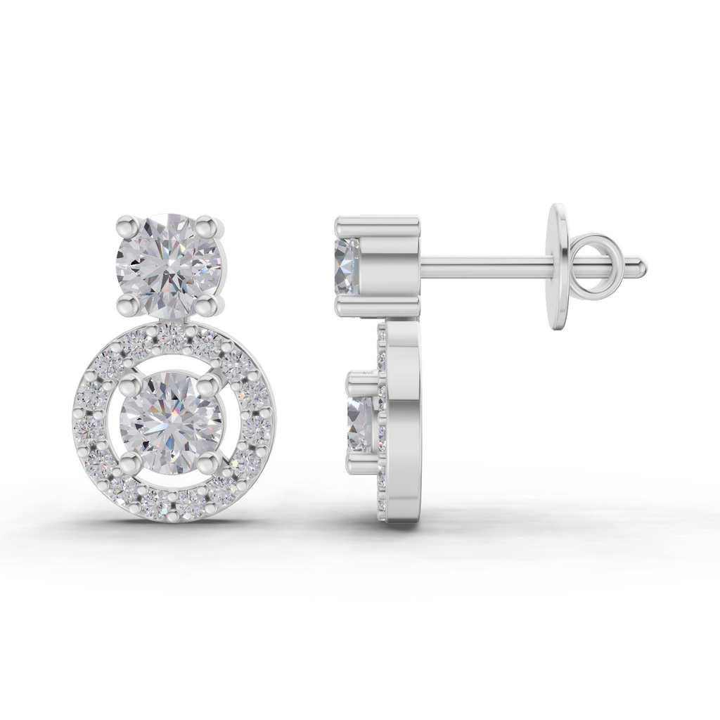 1.32 Carat Moissanite Halo Circle Drops Earrings 14K - White Gold