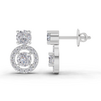 1.32 Carat Moissanite Halo Circle Drops Earrings 14K - White Gold