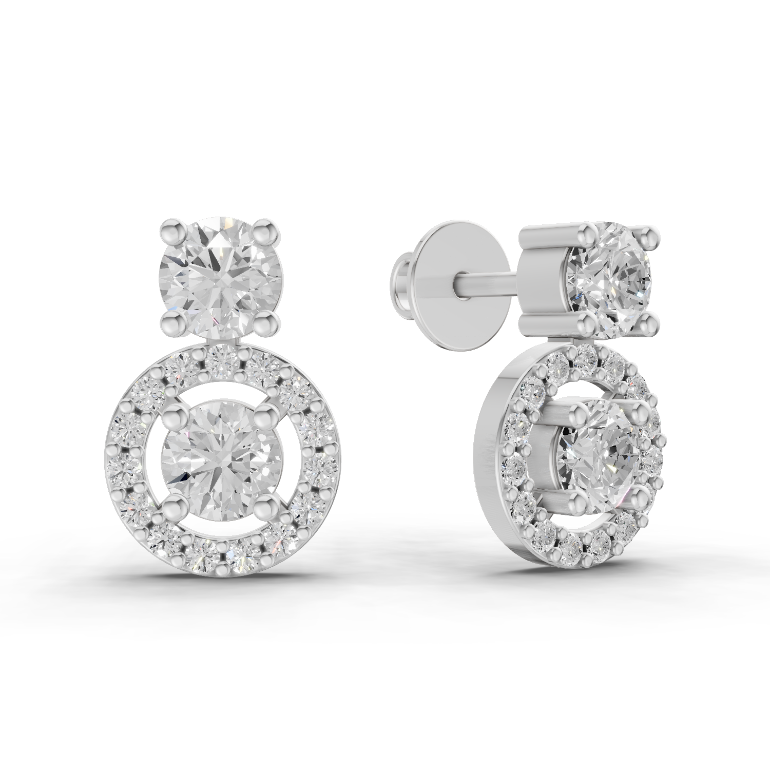1.32 Carat Moissanite Halo Circle Drops Earrings 14K - White Gold