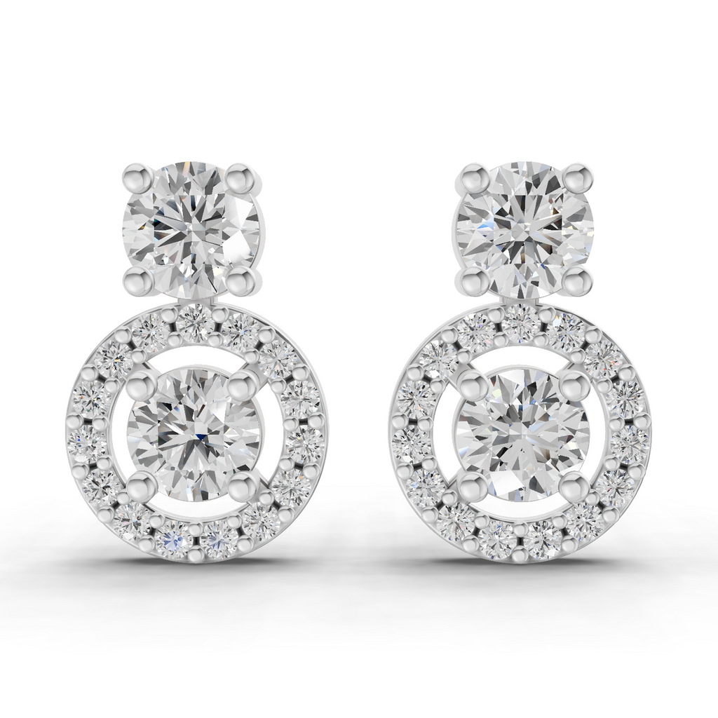1.32 Carat Moissanite Halo Circle Drops Earrings 14K - White Gold