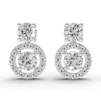 1.32 Carat Moissanite Halo Circle Drops Earrings 14K - White Gold