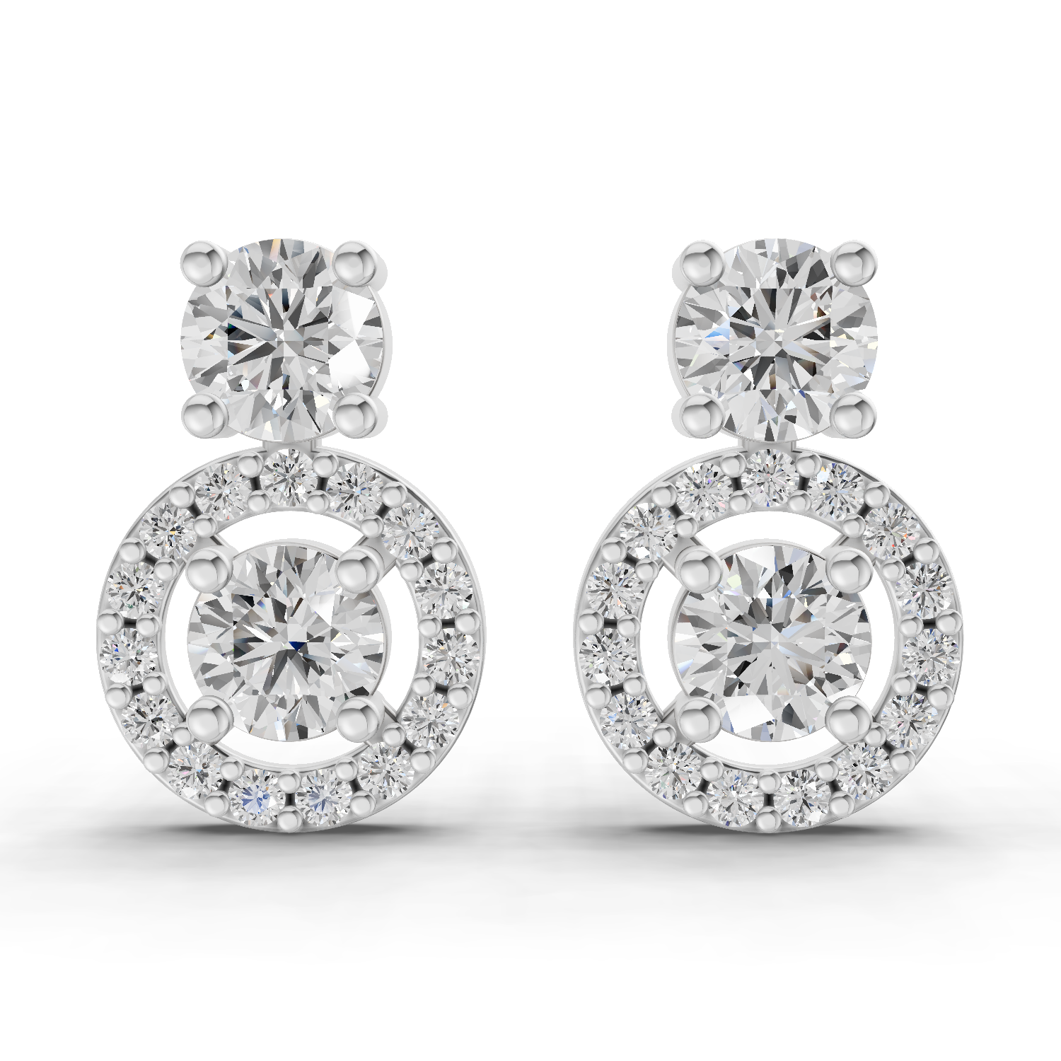 1.32 Carat Moissanite Halo Circle Drops Earrings 14K - White Gold