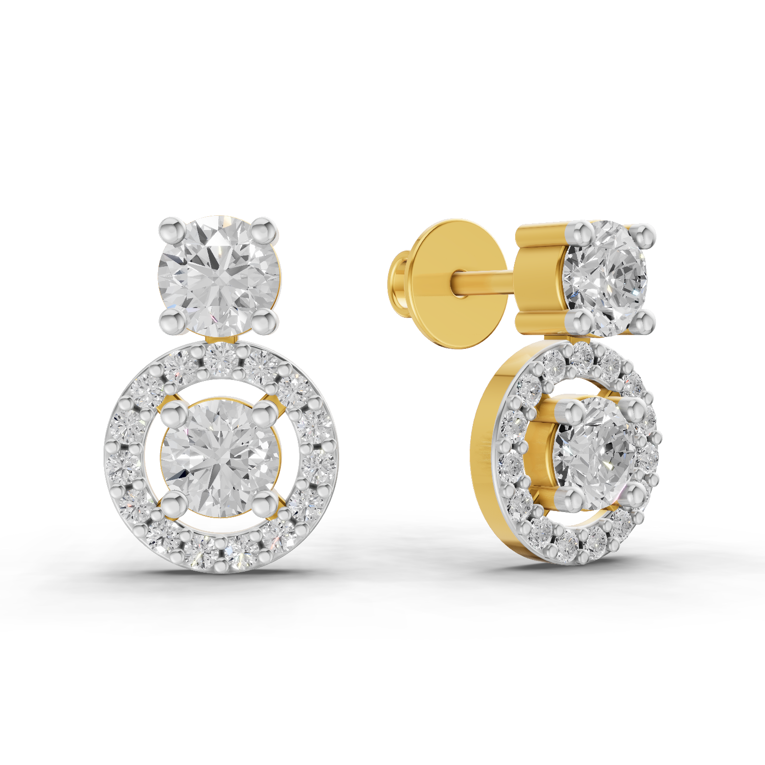 1.32 Carat Moissanite Halo Circle Drops Earrings 14K