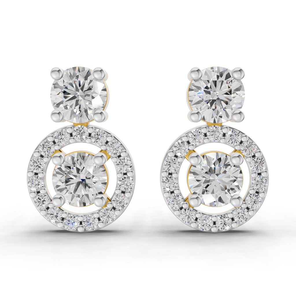 1.32 Carat Moissanite Halo Circle Drops Earrings 14K