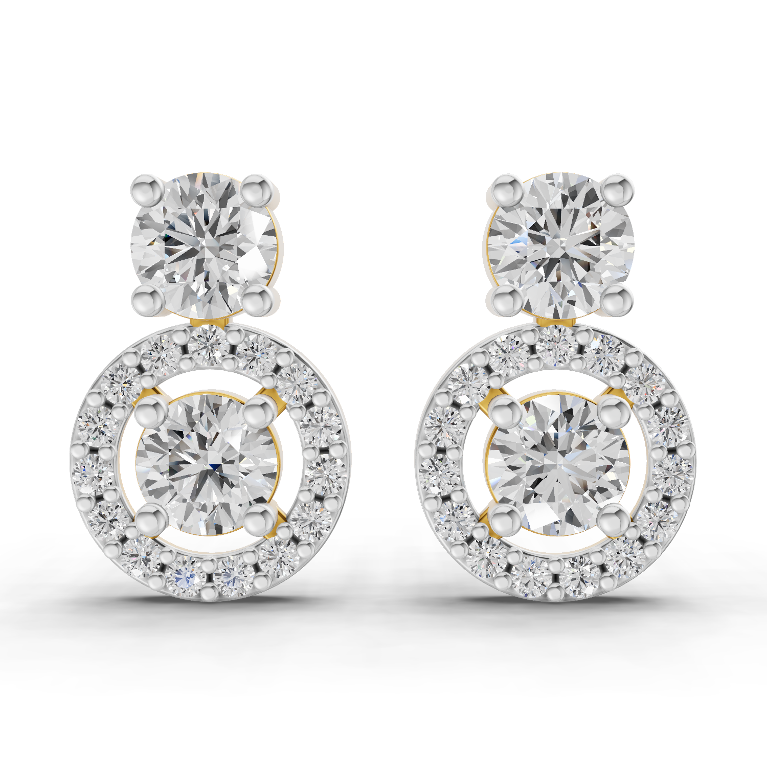 1.32 Carat Moissanite Halo Circle Drops Earrings 14K