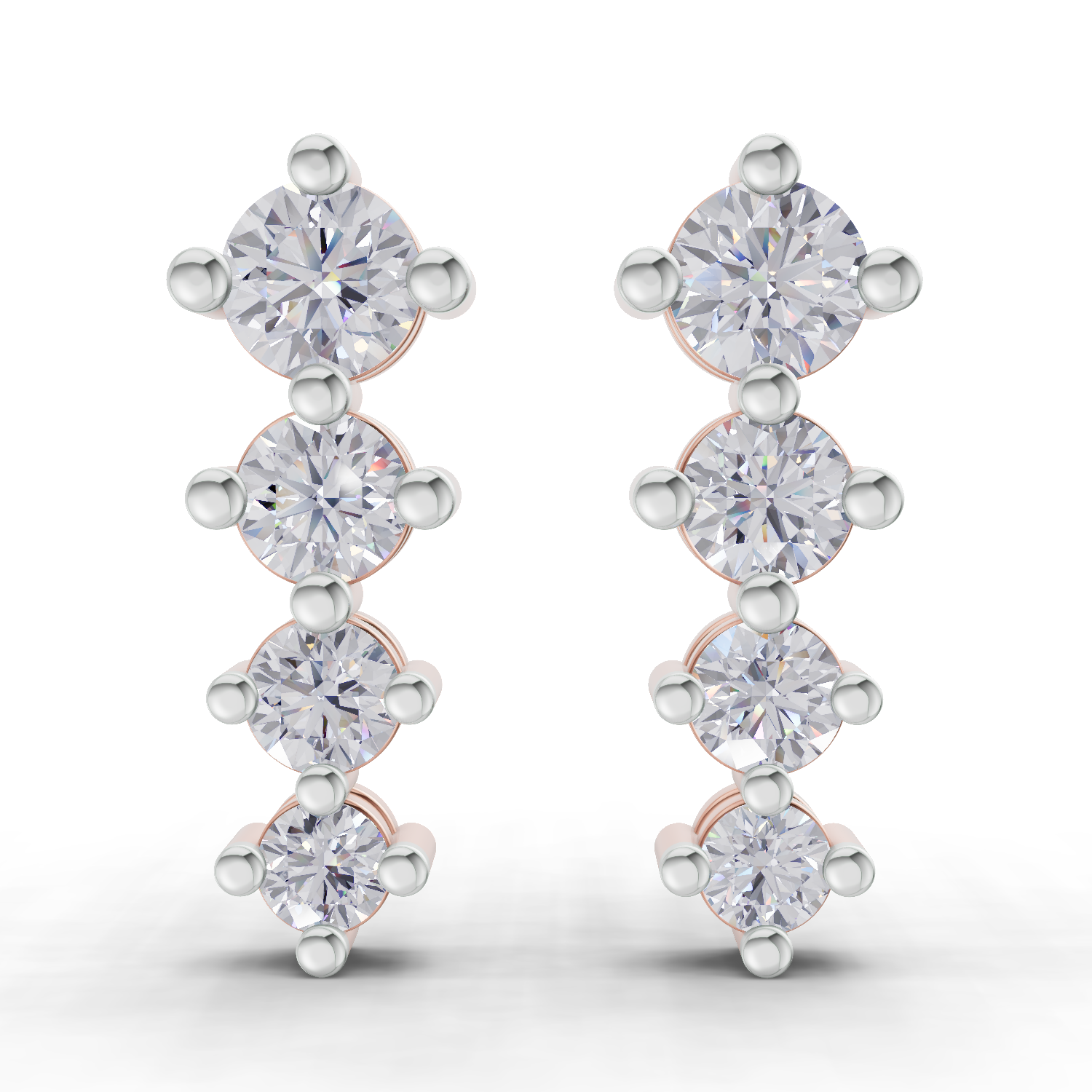 1.42 Carat Four-Stone Vertical Diamond Drop Earring 14K - Rose Gold