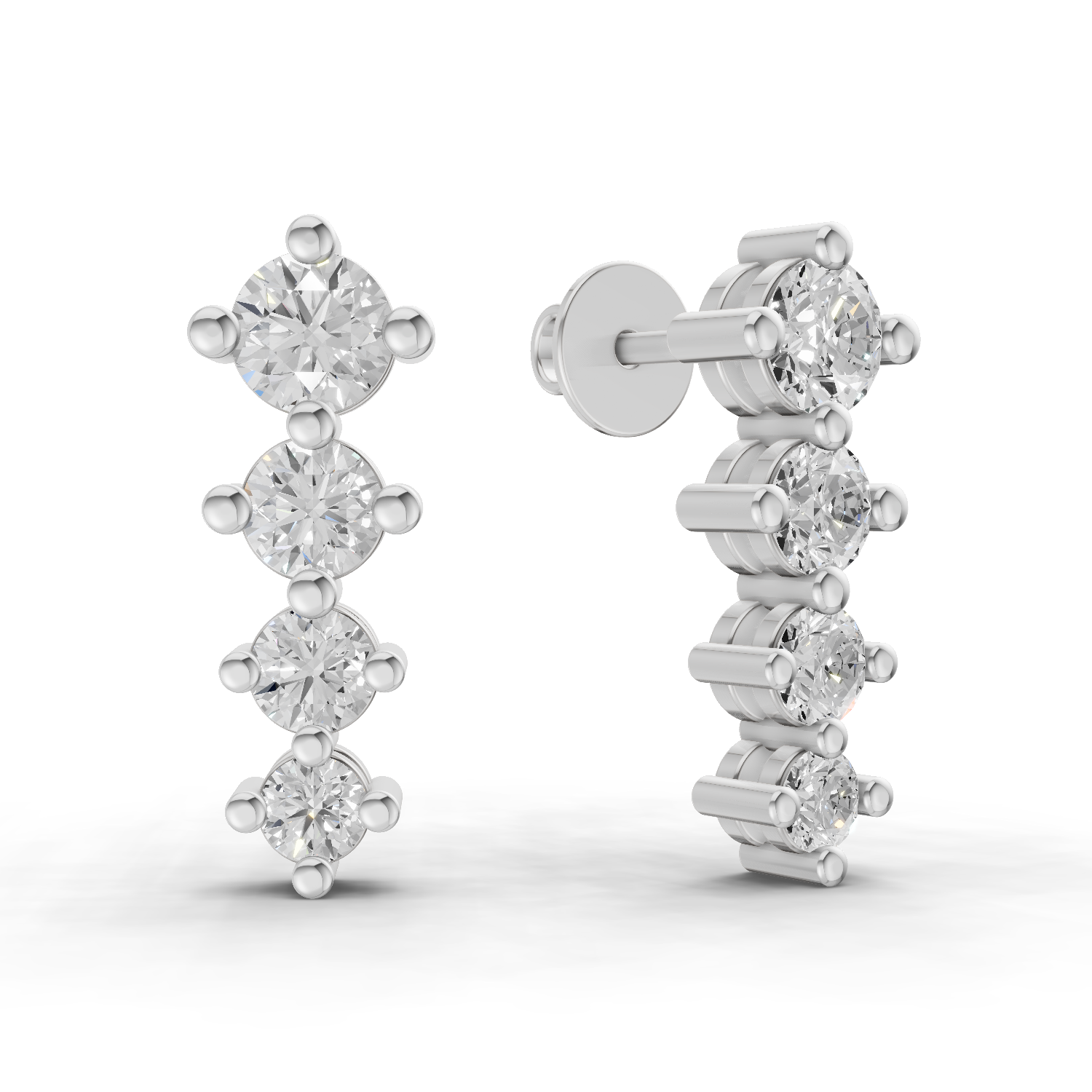 1.42 Carat Four-Stone Vertical Diamond Drop Earring 14K - White Gold