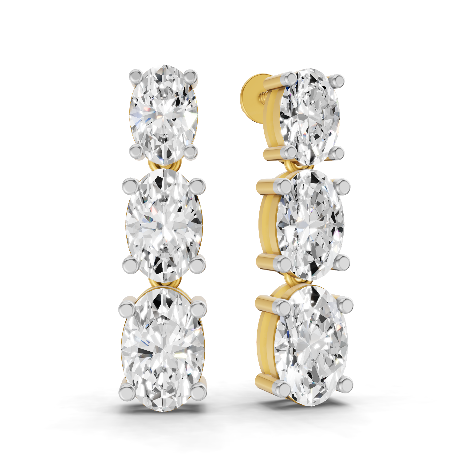 Lab Grown Diamond 4.49 Carat Oval Diamond Linear Earring 14KY
