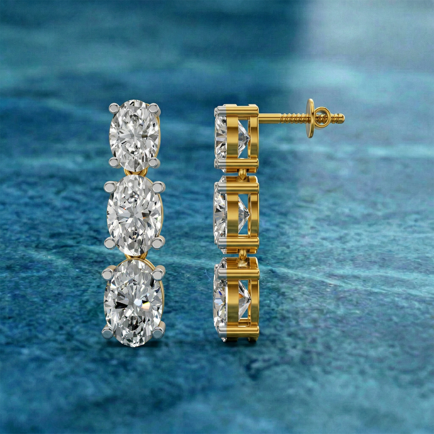 Lab Grown Diamond 4.49 Carat Oval Diamond Linear Earring 14KY