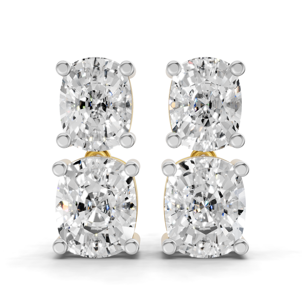 4.71 Carat 14K Gold Twin Cushion Radiance Stud Earring