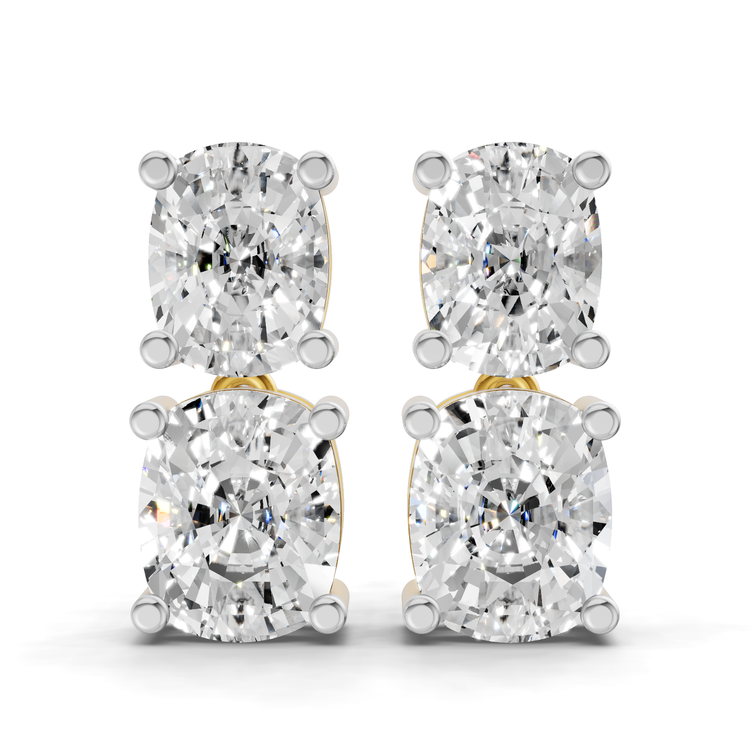 4.71 Carat 14K Gold Twin Cushion Radiance Stud Earring