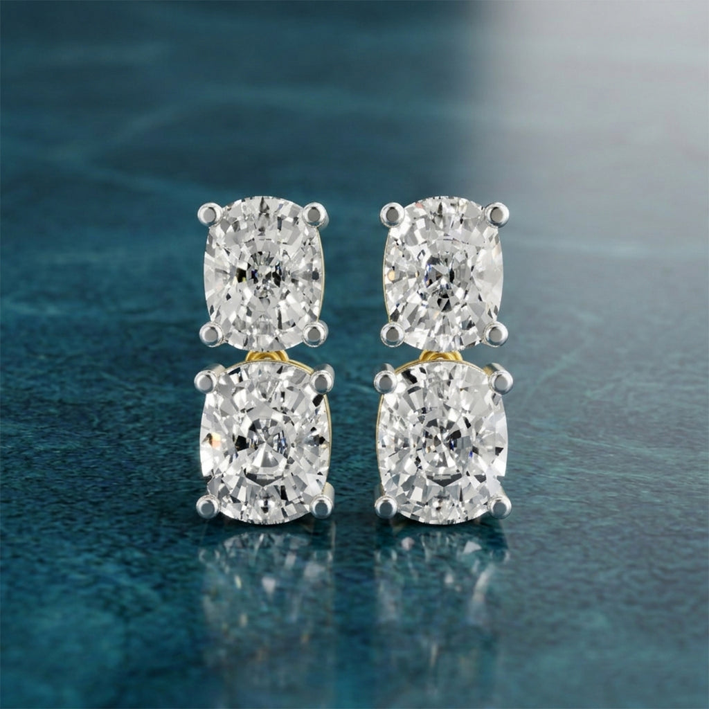 4.71 Carat 14K Gold Twin Cushion Radiance Stud Earring