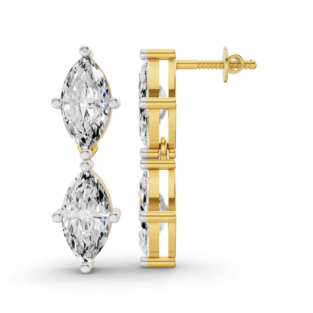 3.85 Carat 14K Gold Twin Marquise Radiance Stud Earring