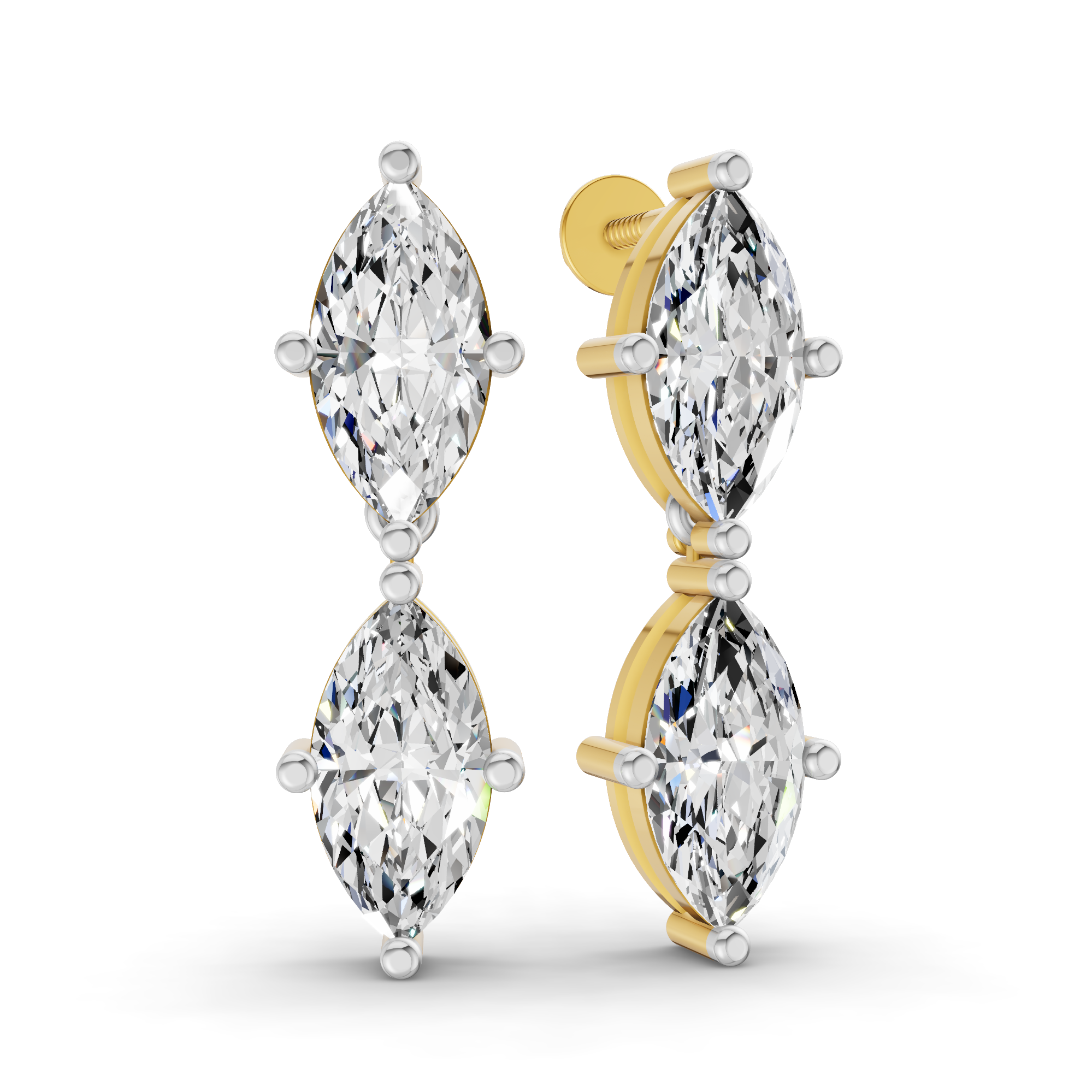 3.85 Carat 14K Gold Twin Marquise Radiance Stud Earring