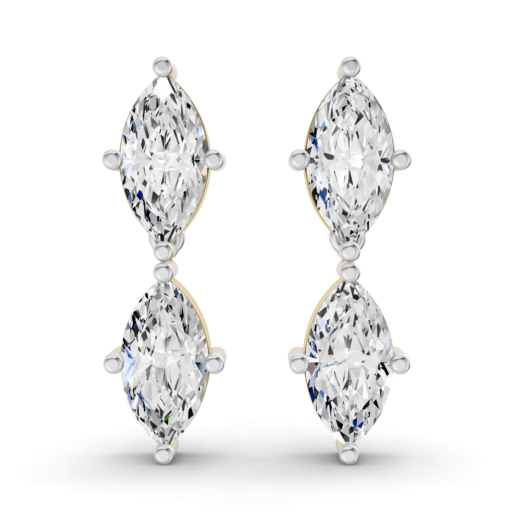 3.85 Carat 14K Gold Twin Marquise Radiance Stud Earring