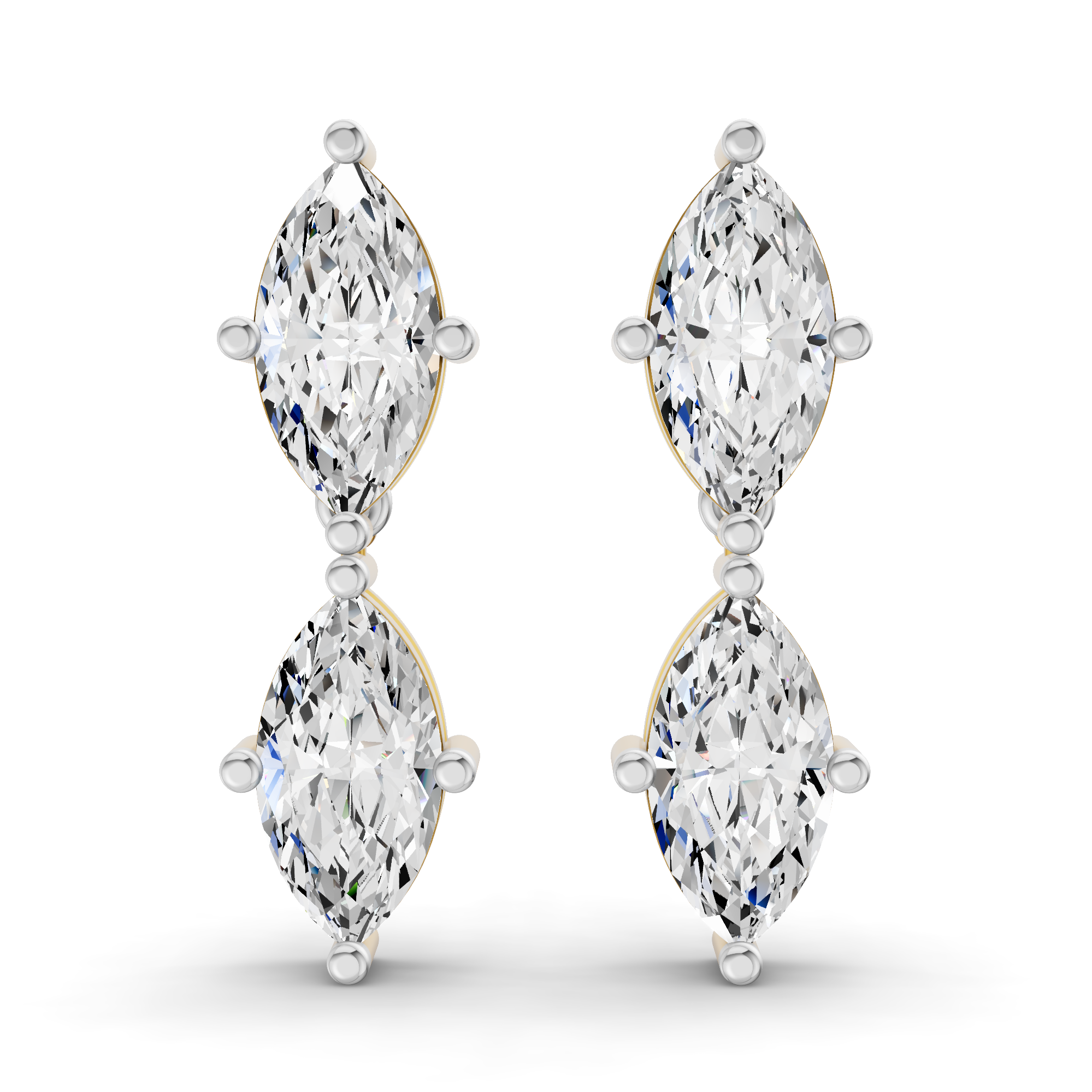 3.85 Carat 14K Gold Twin Marquise Radiance Stud Earring
