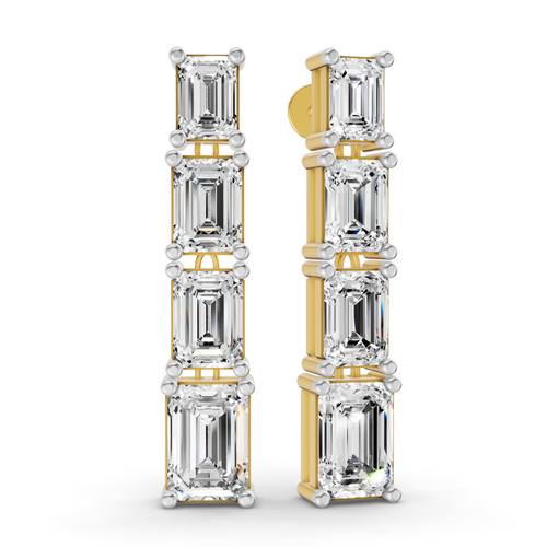 Lab Grown Diamond 6.21 Carat Emerald-Cut Linear Earring 14KY