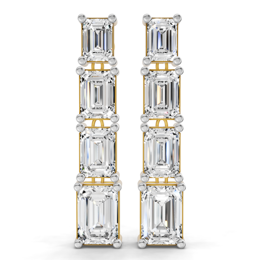 Lab Grown Diamond 6.21 Carat Emerald-Cut Linear Earring 14KY