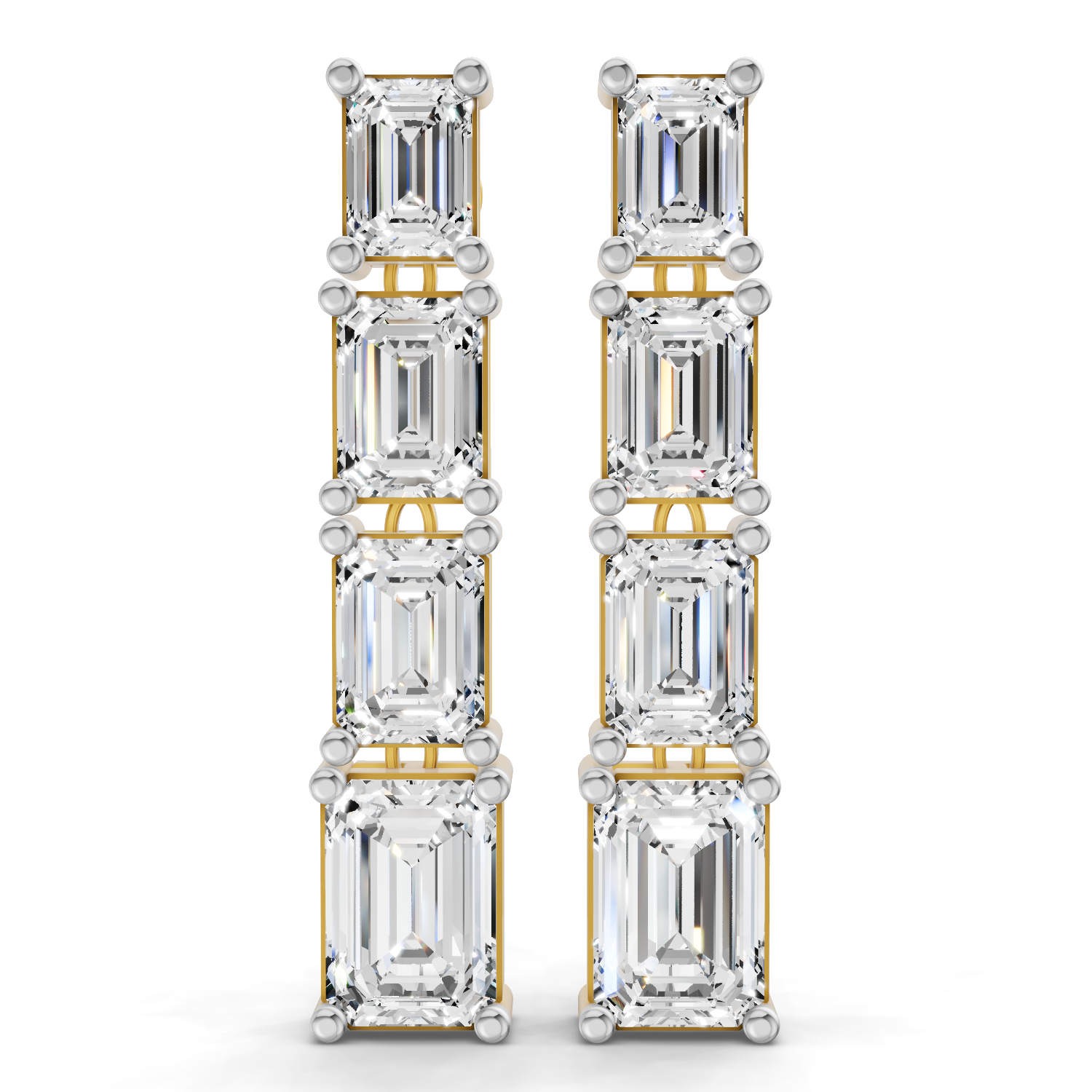 Lab Grown Diamond 6.21 Carat Emerald-Cut Linear Earring 14KY