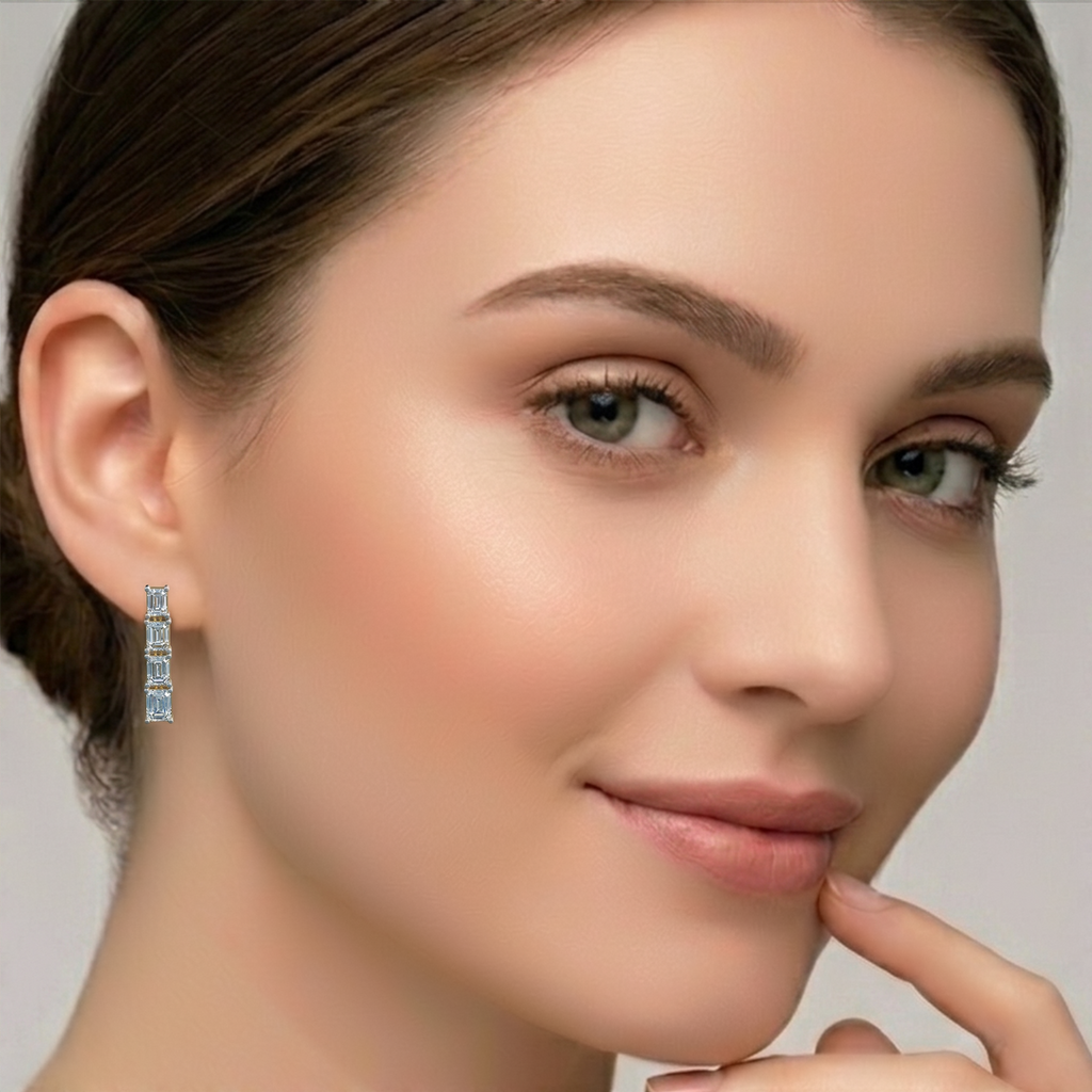 Lab Grown Diamond 6.21 Carat Emerald-Cut Linear Earring 14KY