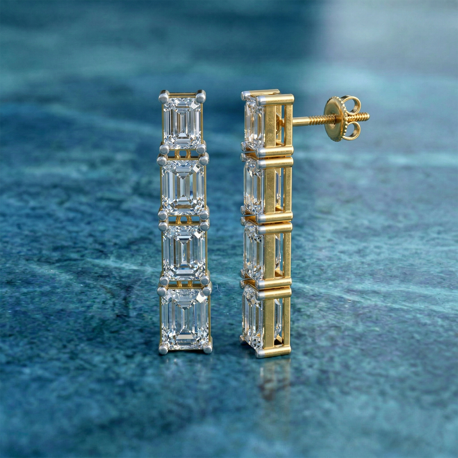 Lab Grown Diamond 6.21 Carat Emerald-Cut Linear Earring 14KY
