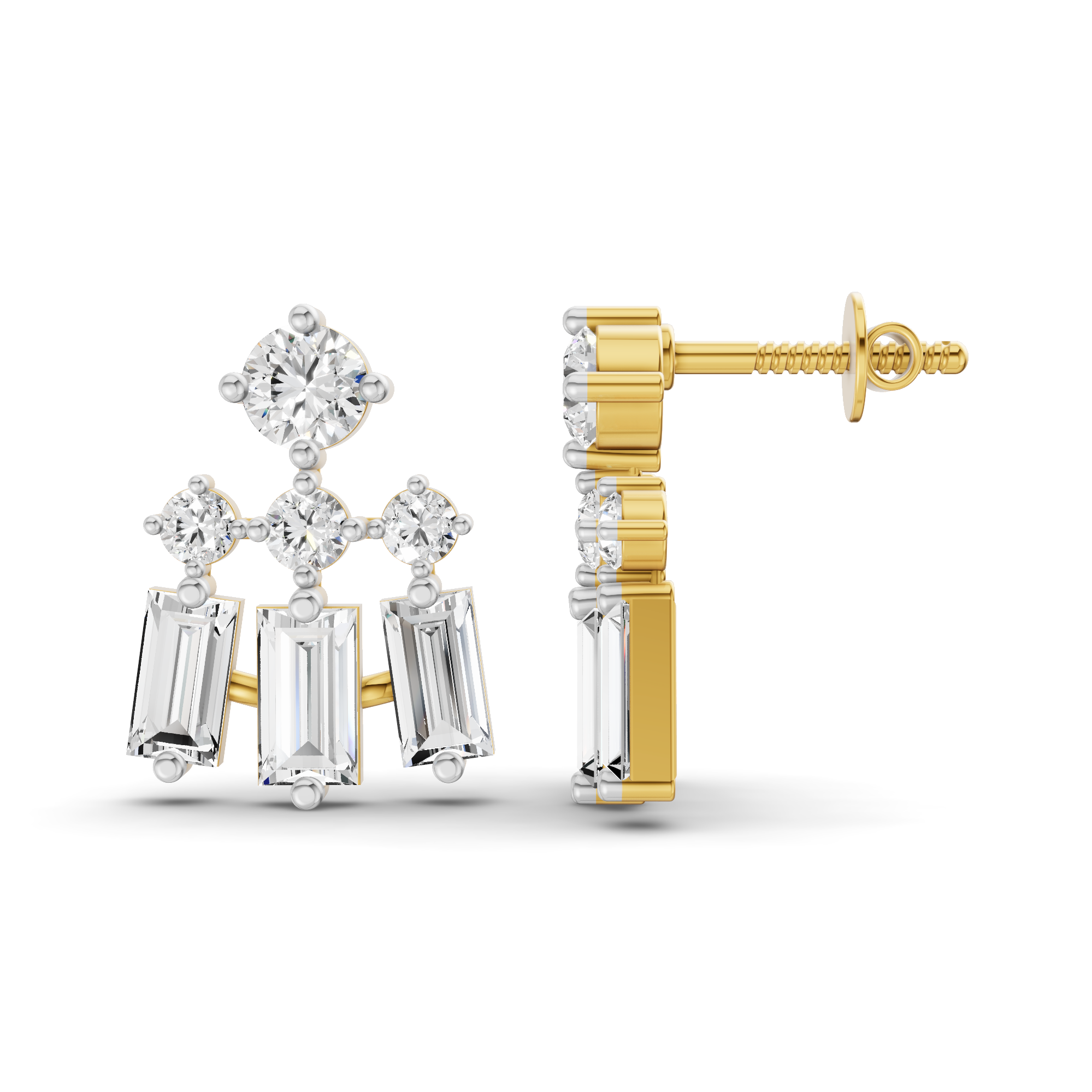 2.25 Carat 14K Gold Triple Baguette Drop
