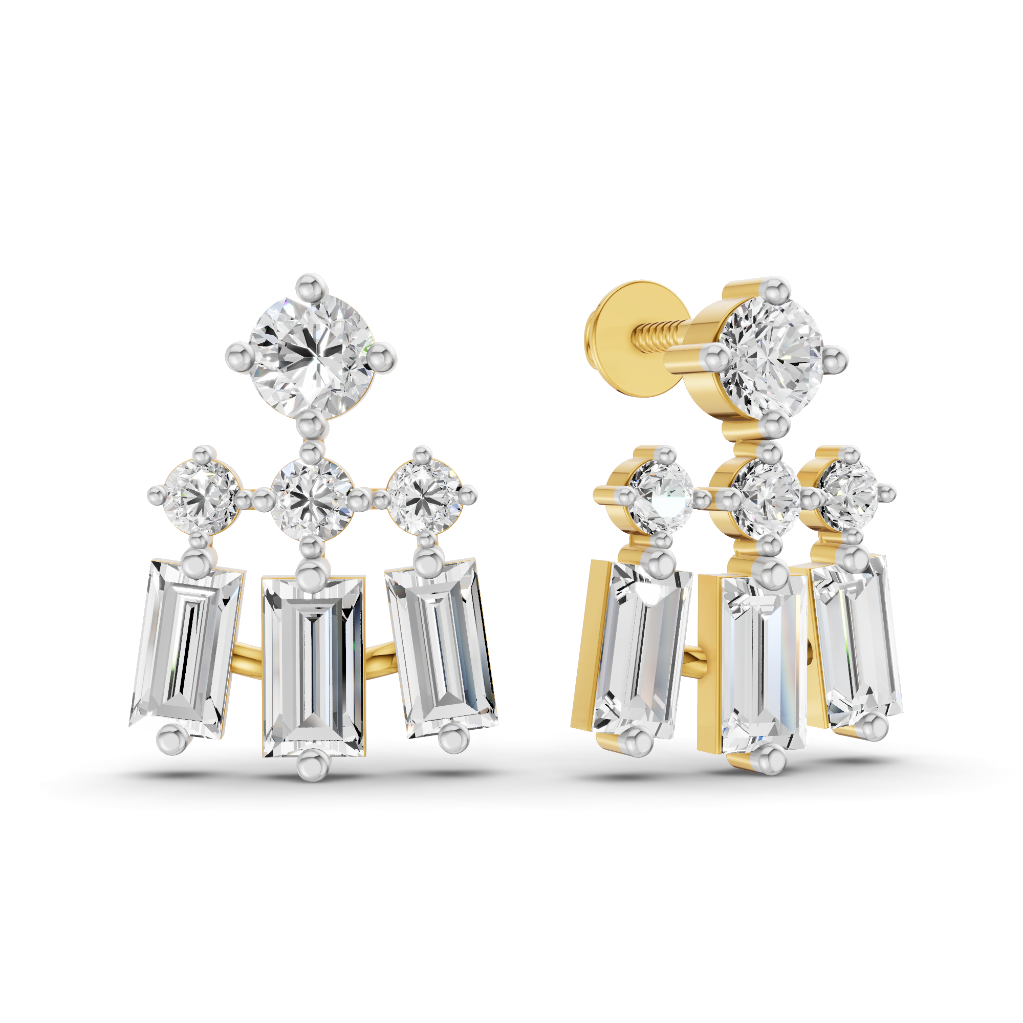 2.25 Carat 14K Gold Triple Baguette Drop