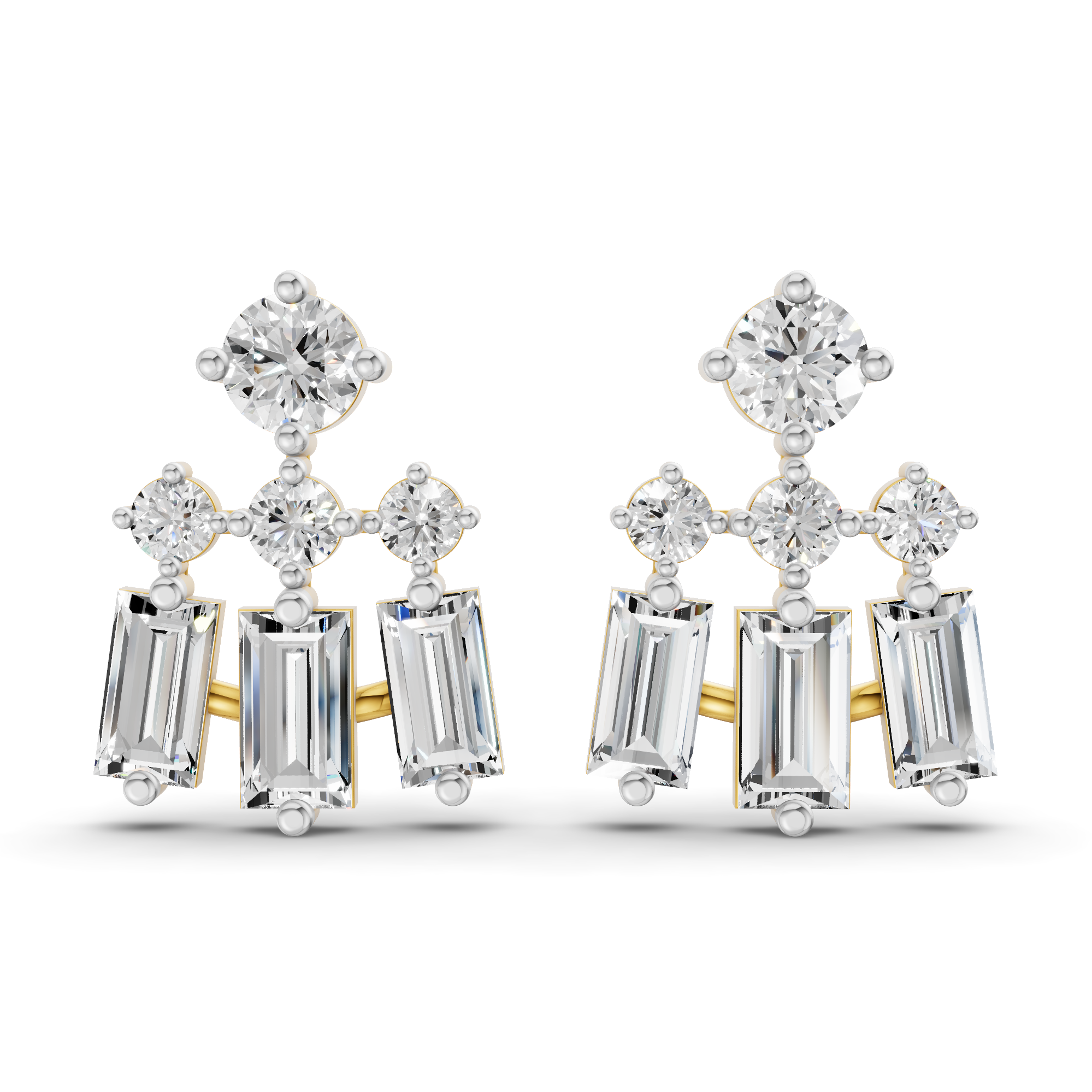2.25 Carat 14K Gold Triple Baguette Drop