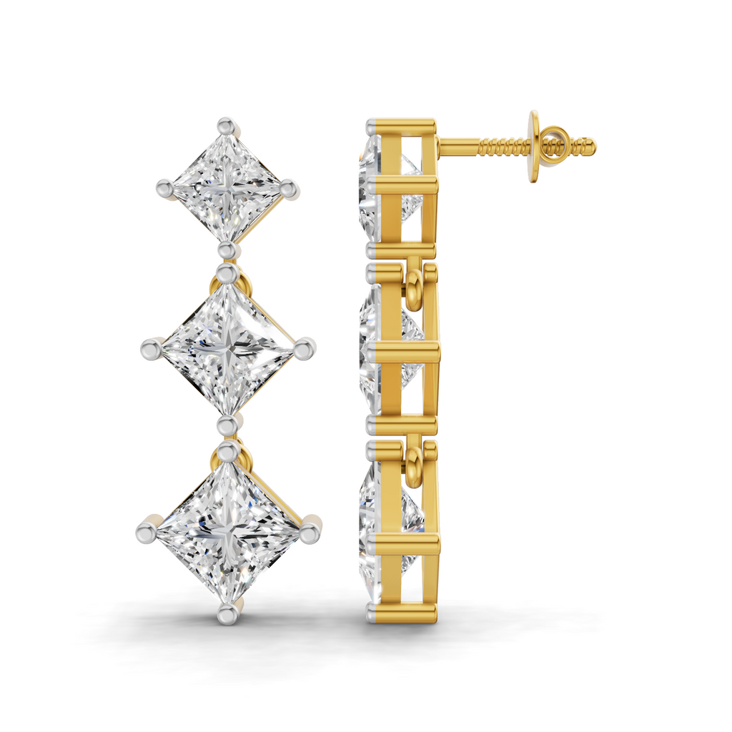 Lab Grown Diamond 4.53 Carat Princess-Cut Diamond Linear Earring 14KY