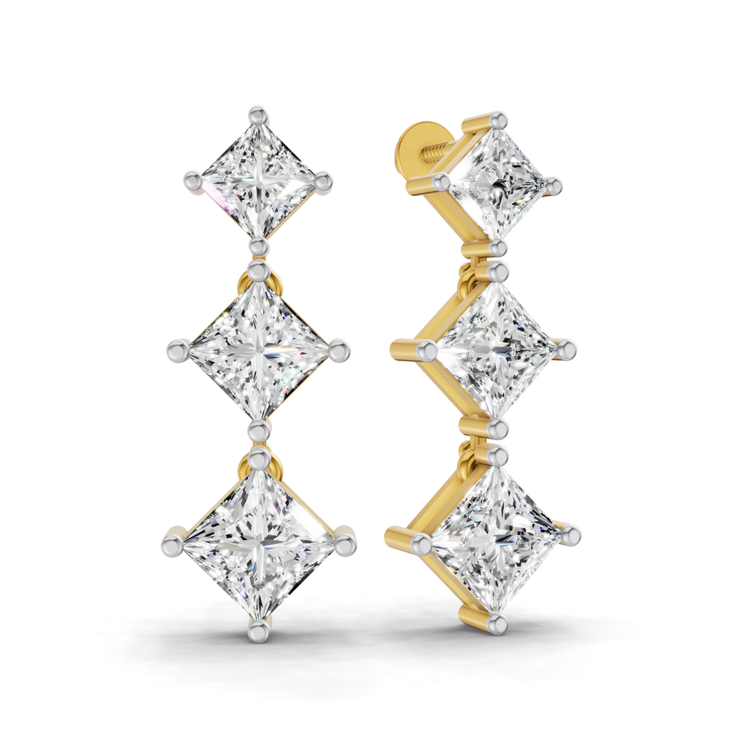 Lab Grown Diamond 4.53 Carat Princess-Cut Diamond Linear Earring 14KY