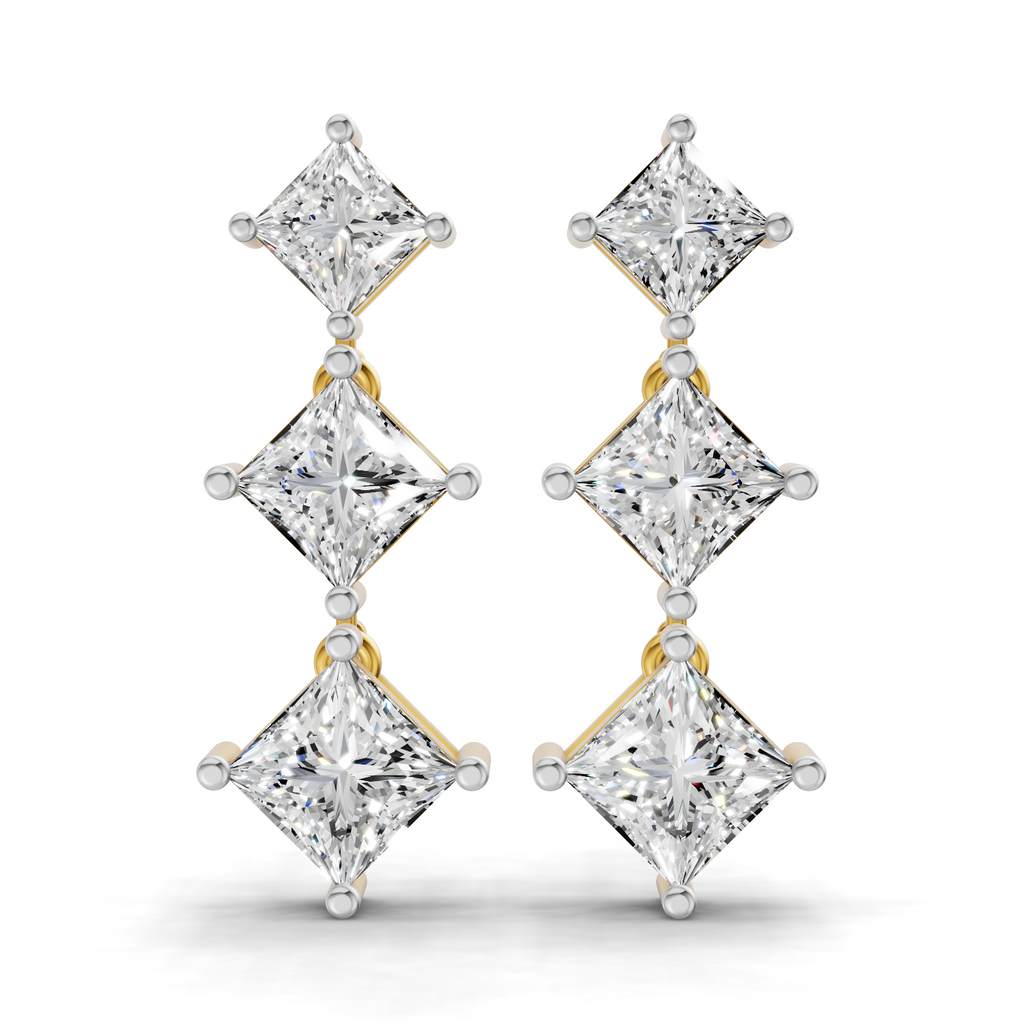 Lab Grown Diamond 4.53 Carat Princess-Cut Diamond Linear Earring 14KY