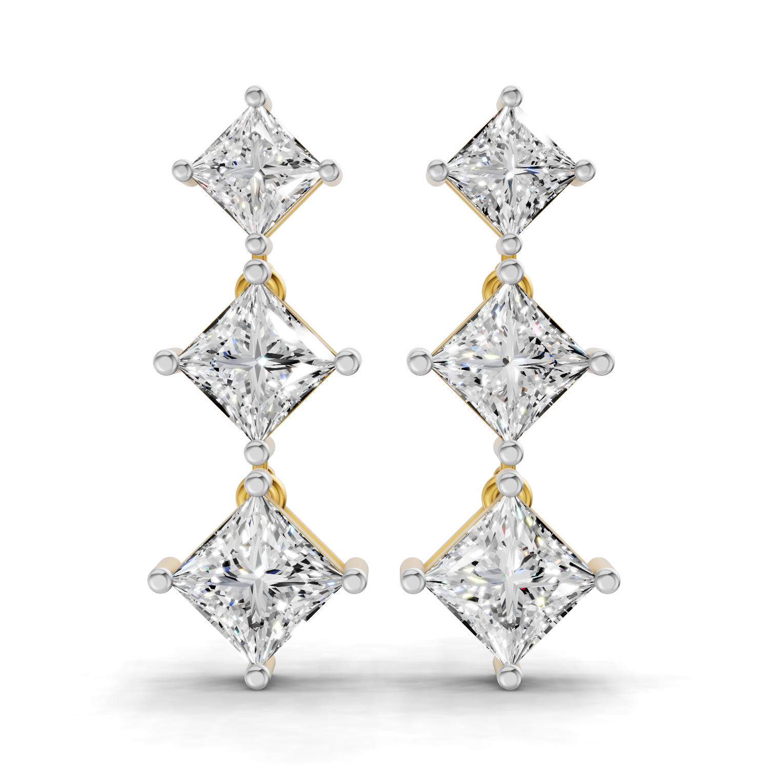 Lab Grown Diamond 4.53 Carat Princess-Cut Diamond Linear Earring 14KY