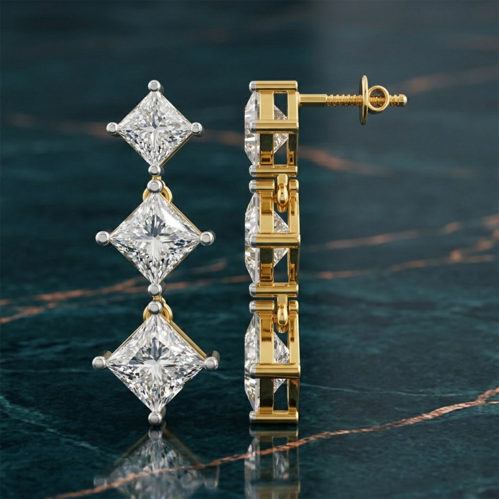 Lab Grown Diamond 4.53 Carat Princess-Cut Diamond Linear Earring 14KY