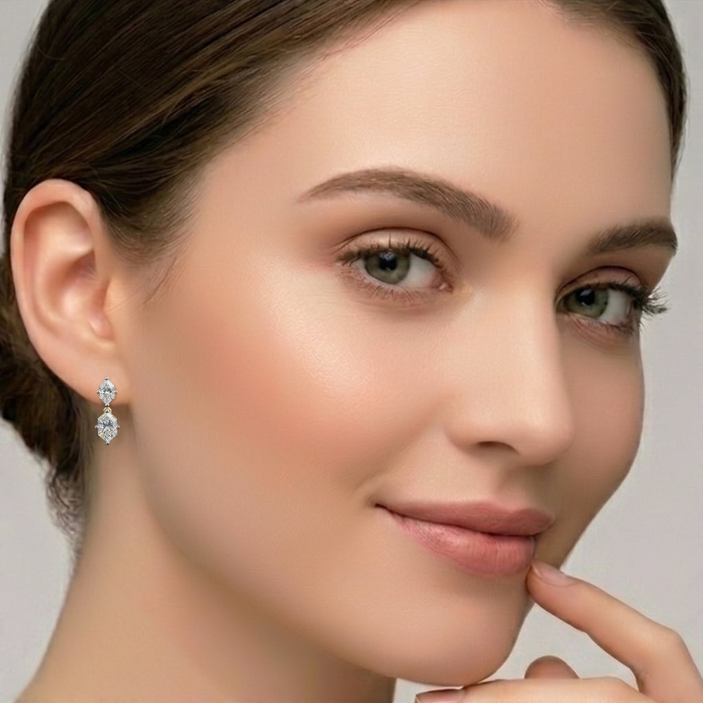 3.2 Carat 14K Gold Graceful Marquise Duet Earring