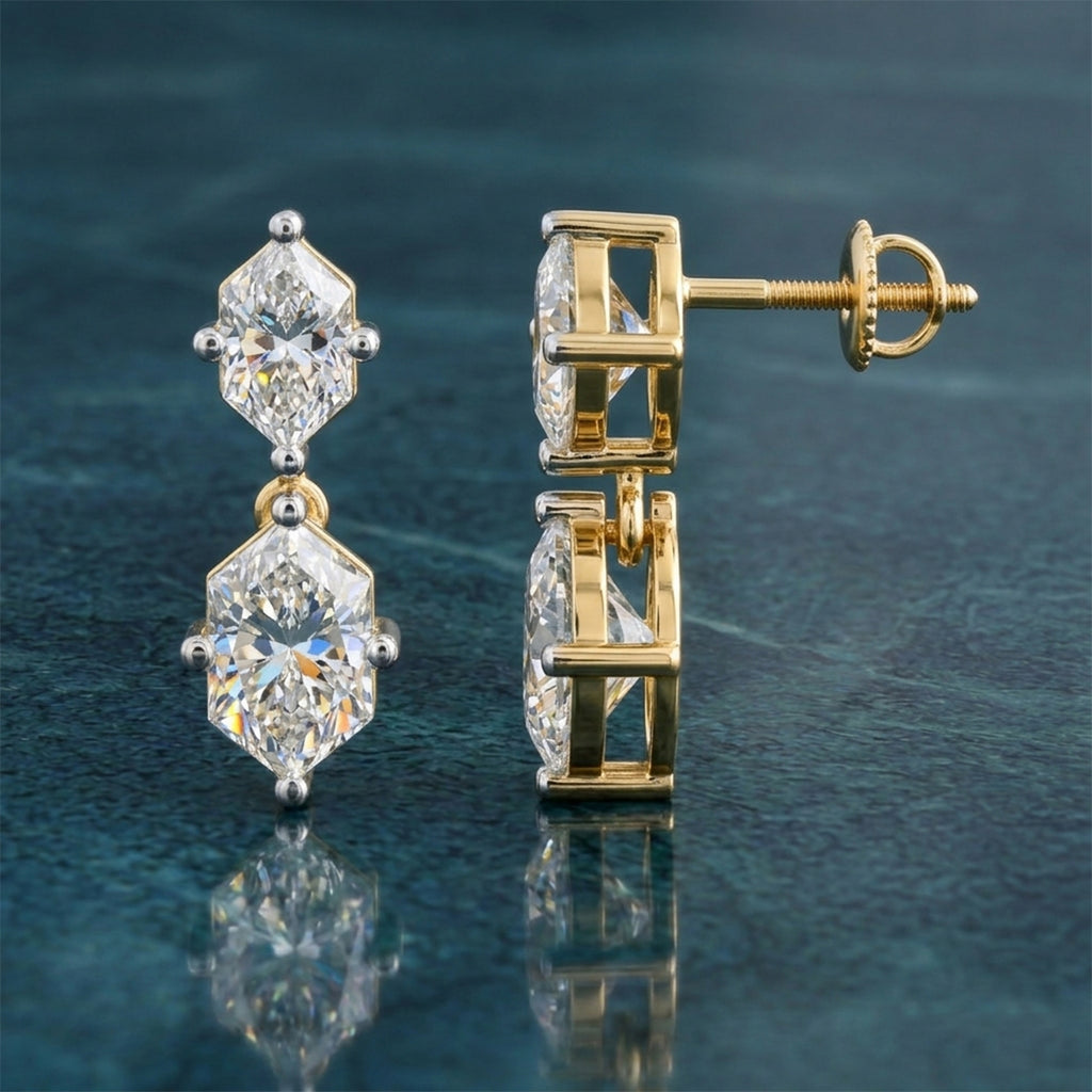 3.2 Carat 14K Gold Graceful Marquise Duet Earring