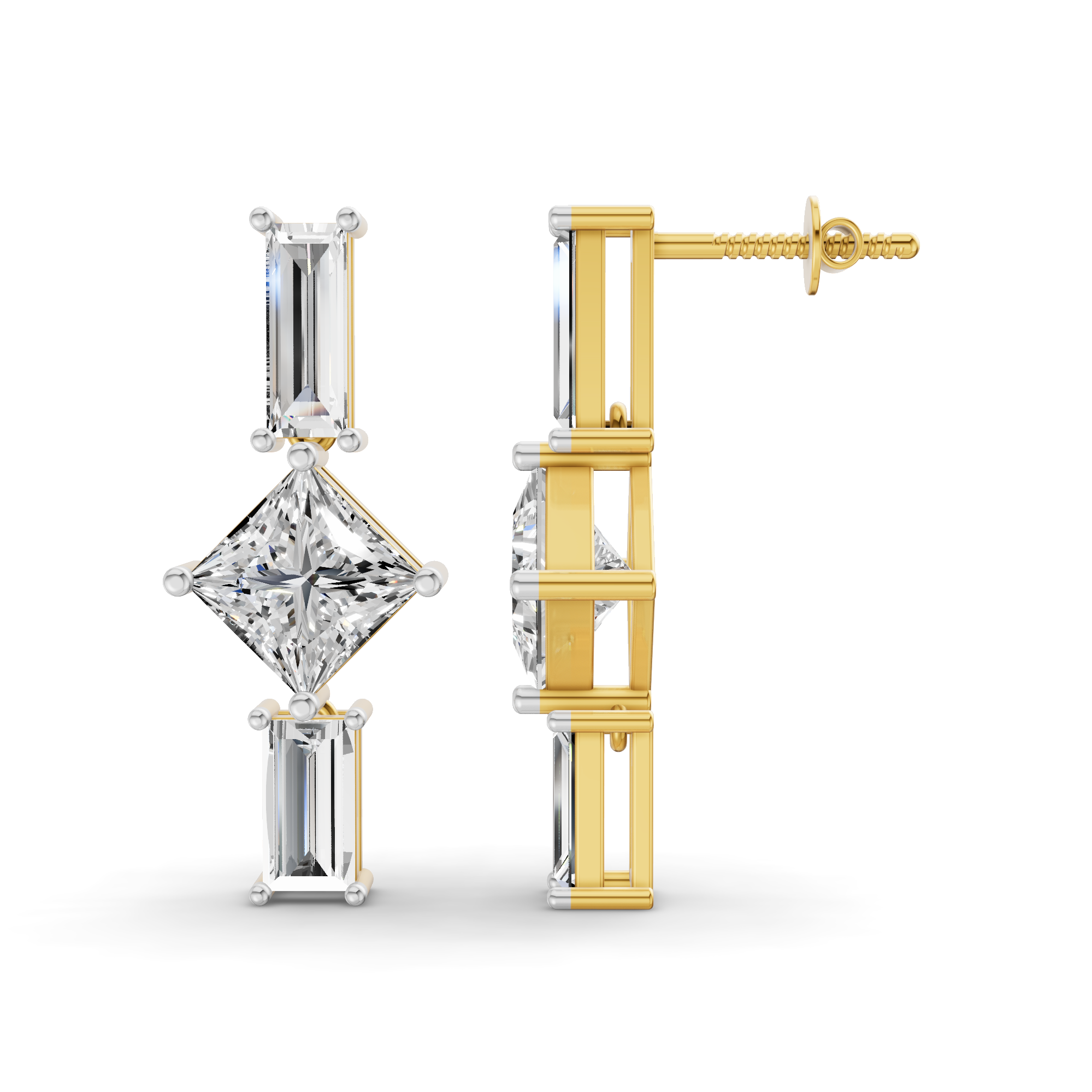 Lab Grown Diamond 6.38 Carat Princess-Cut Diamond Linear Earring 14KY