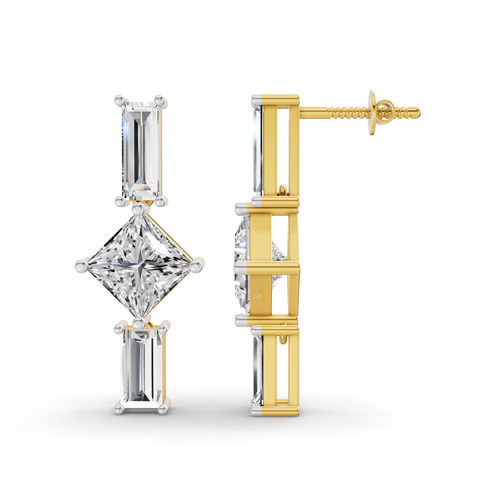 Lab Grown Diamond 6.38 Carat Princess-Cut Diamond Linear Earring 14KY