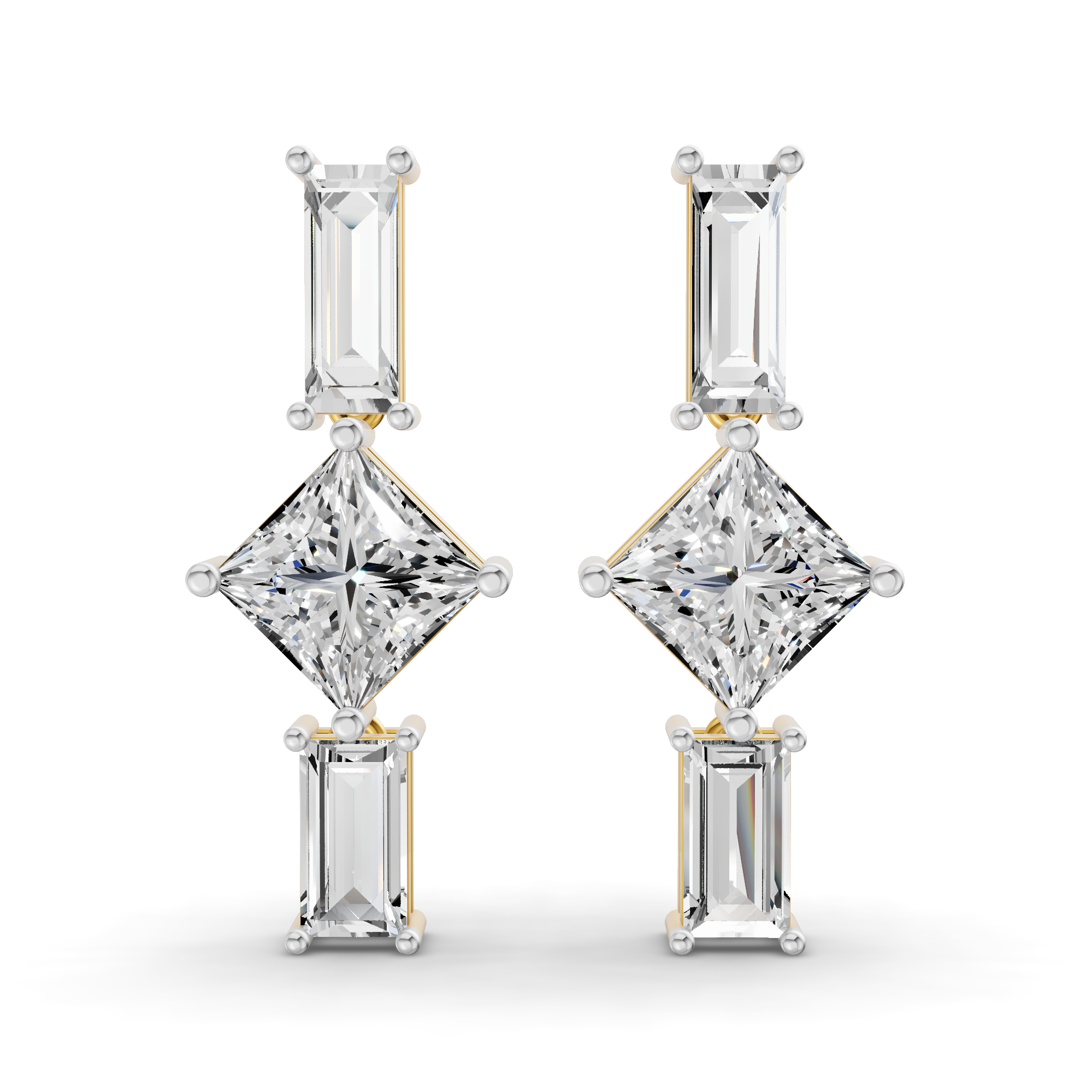 Lab Grown Diamond 6.38 Carat Princess-Cut Diamond Linear Earring 14KY