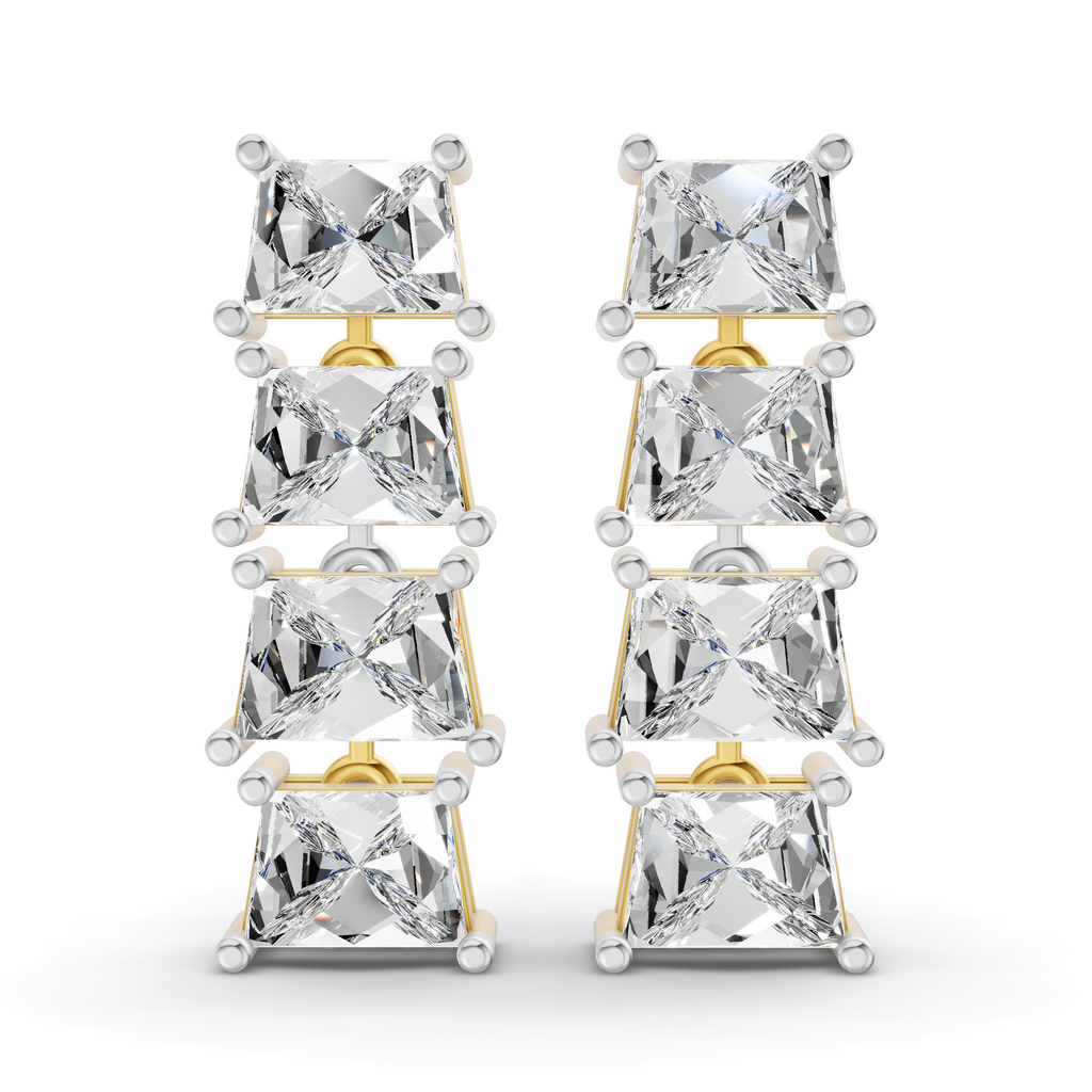 4.67 Carat 14K Gold Princess-Cut Square Earrings