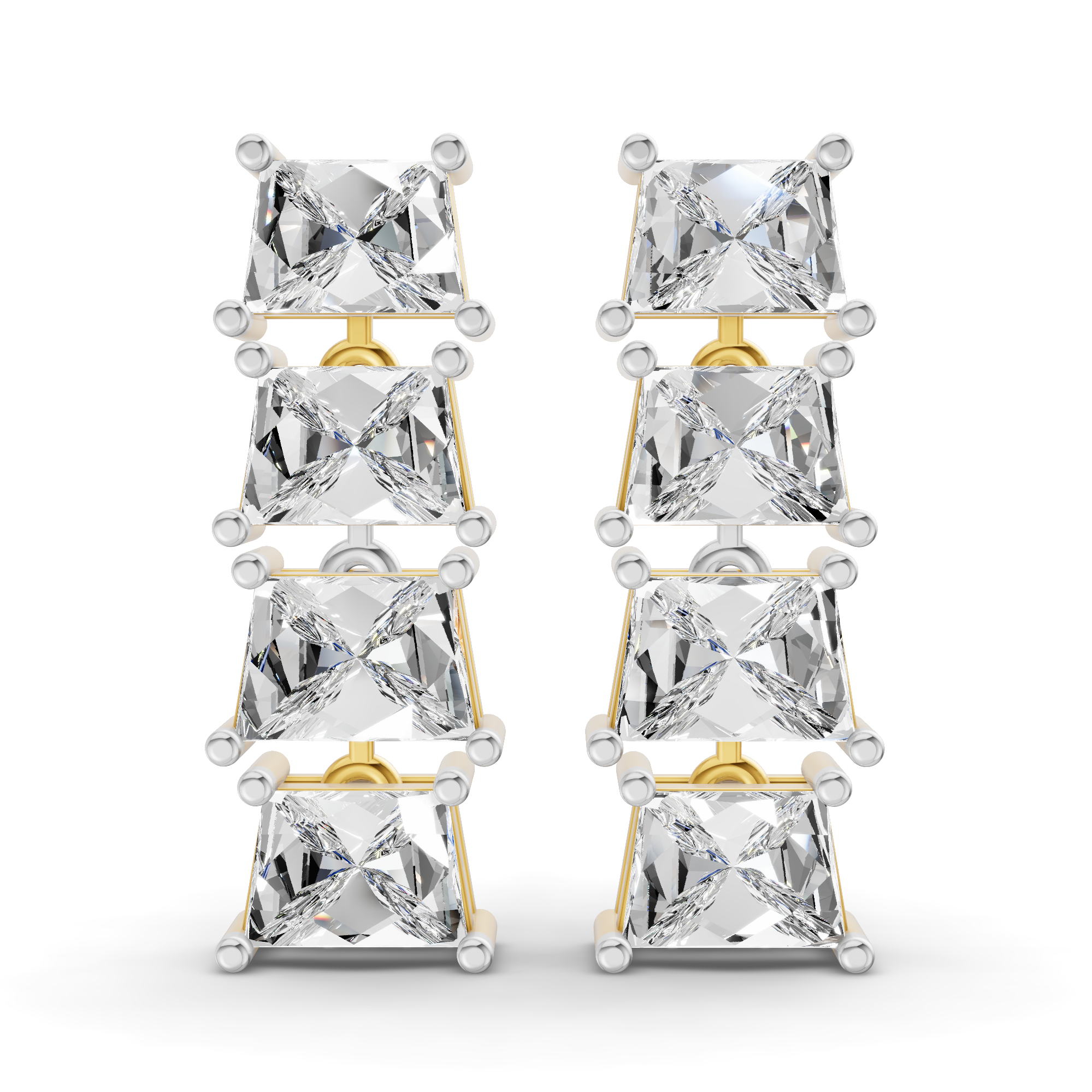 4.67 Carat 14K Gold Princess-Cut Square Earrings