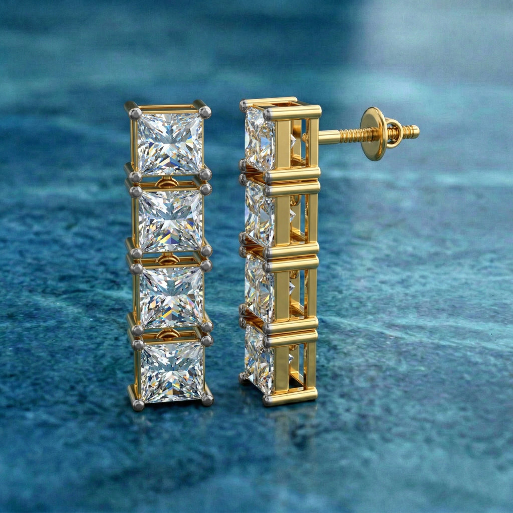4.67 Carat 14K Gold Princess-Cut Square Earrings