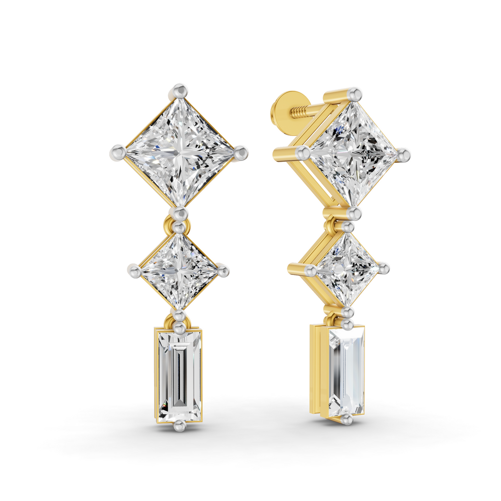 Lab Grown Diamond 4.91 Carat Princess-Cut Diamond Linear Earring 14KY