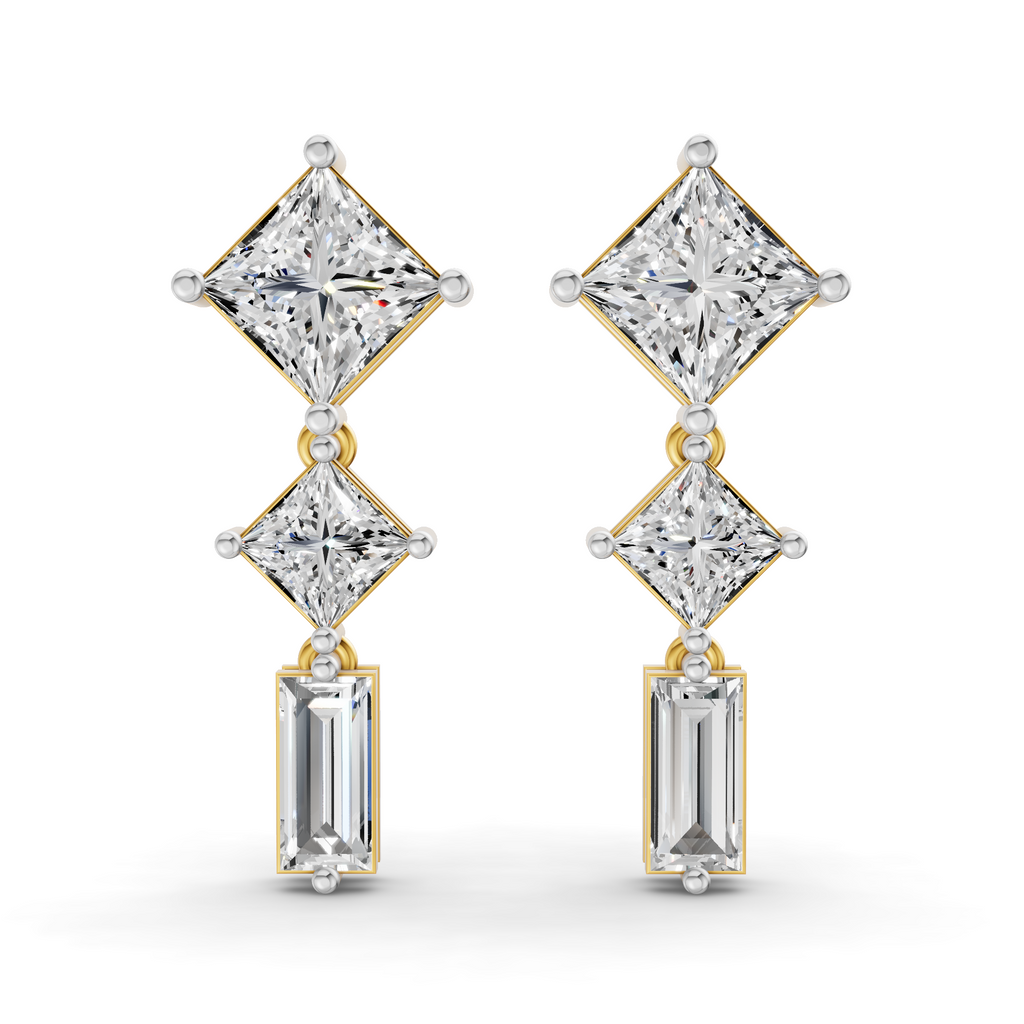 Lab Grown Diamond 4.91 Carat Princess-Cut Diamond Linear Earring 14KY