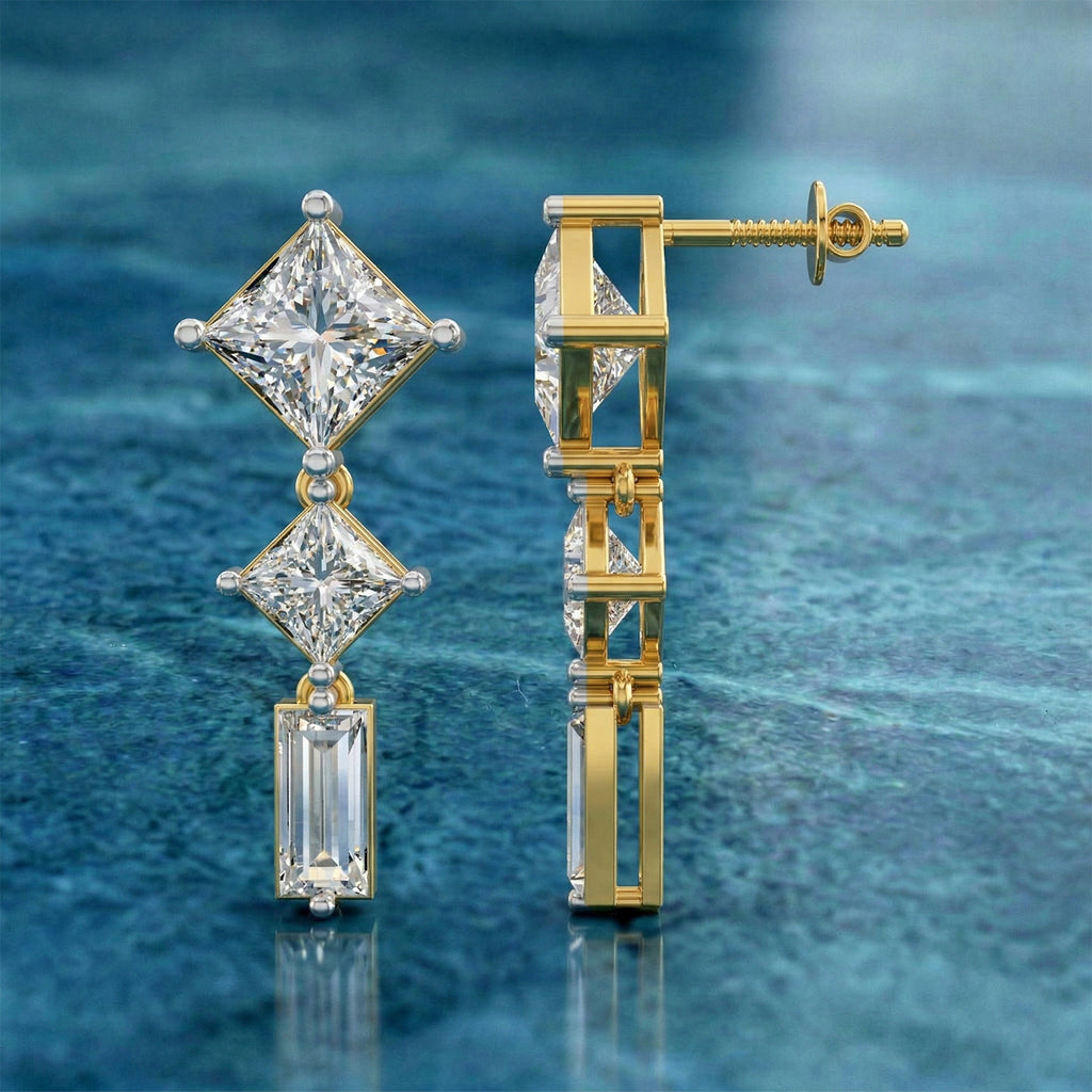 Lab Grown Diamond 4.91 Carat Princess-Cut Diamond Linear Earring 14KY