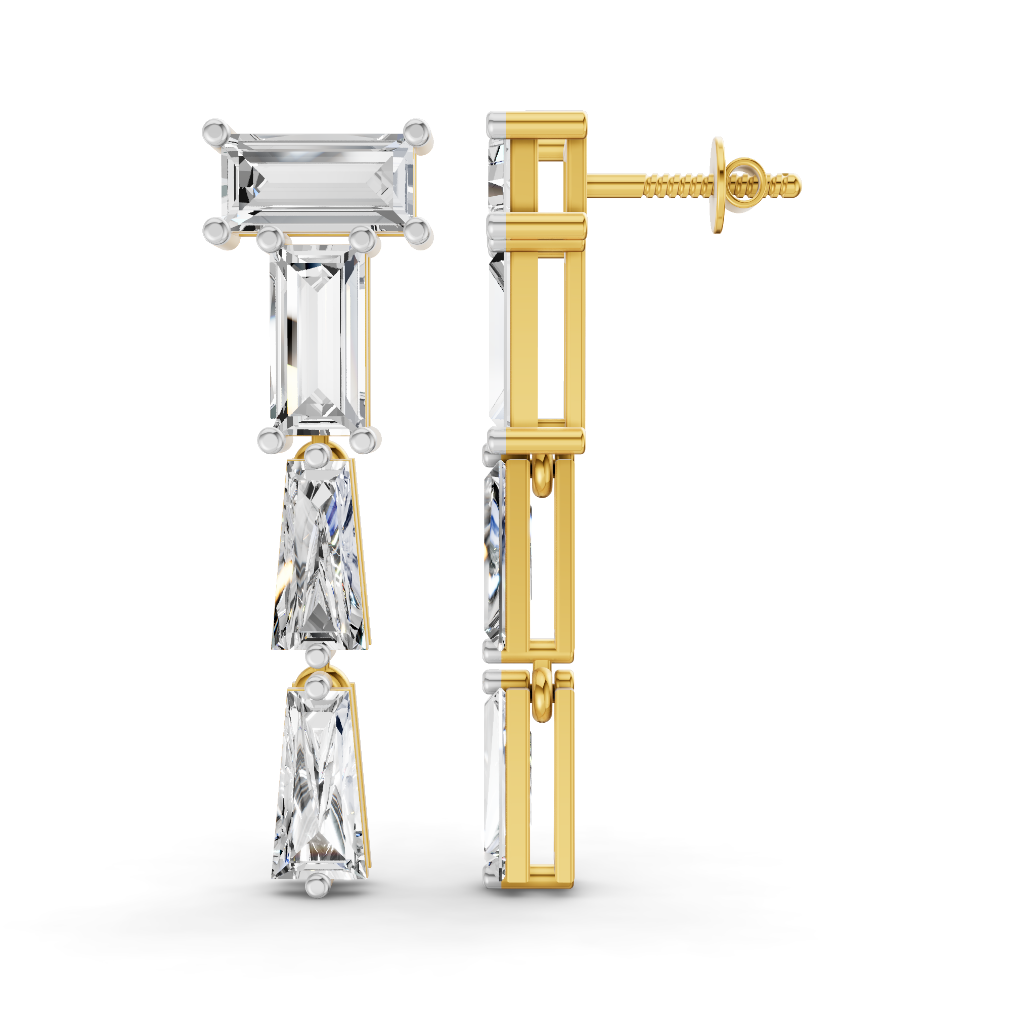 3.91 Carat 14K Gold Geometric Cascade Drop Earrings