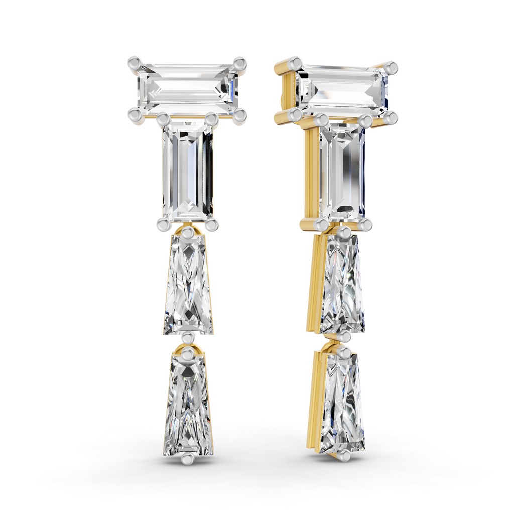 3.91 Carat 14K Gold Geometric Cascade Drop Earrings