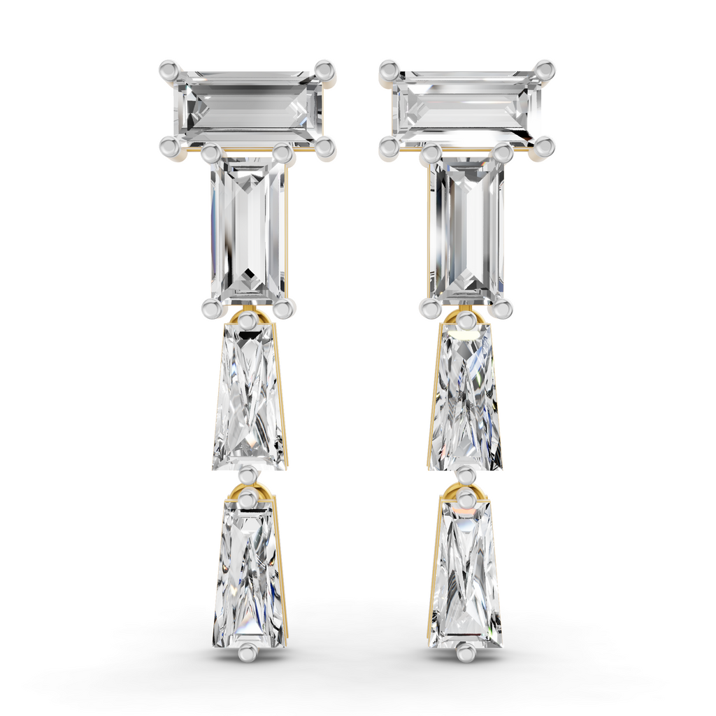 3.91 Carat 14K Gold Geometric Cascade Drop Earrings