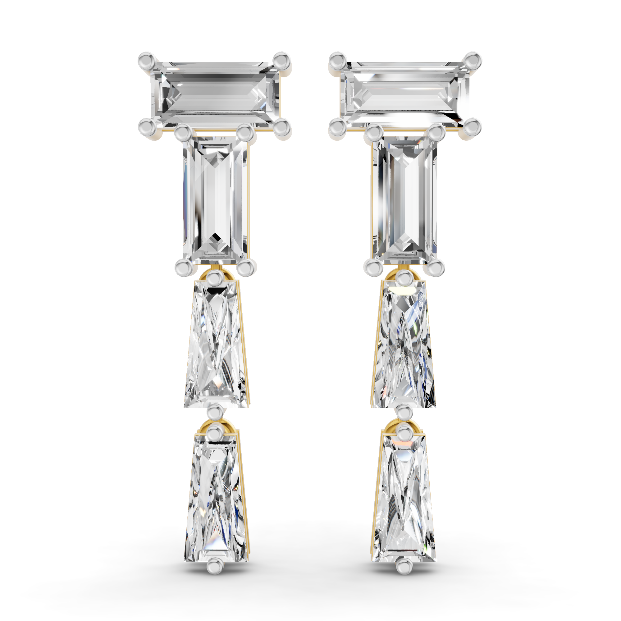 3.91 Carat 14K Gold Geometric Cascade Drop Earrings